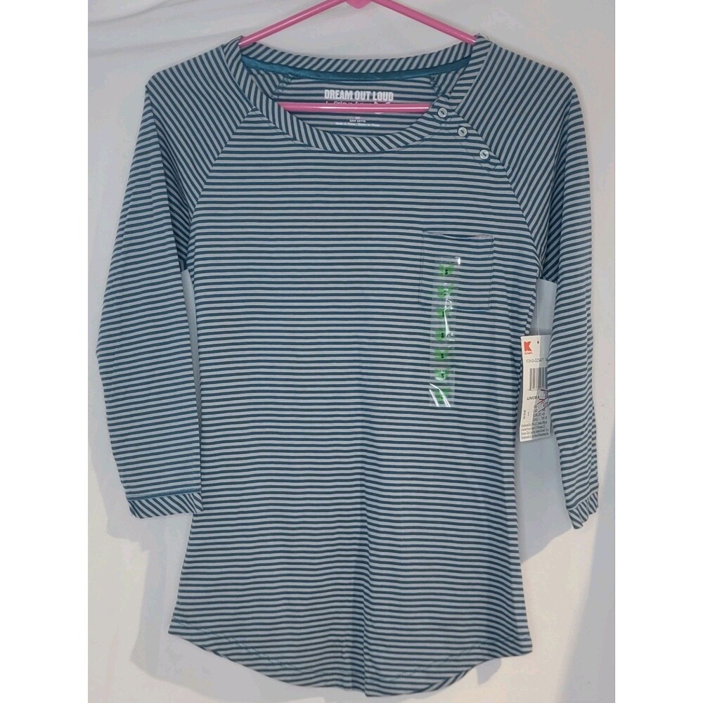 Dream Out Loud T-Shirt Juniors Small Selena Gomez Brand Green Gray Striped VTG